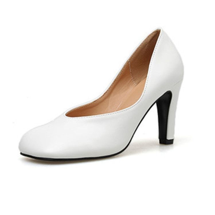 Pu Slip-On Square Toe Stiletto Heel Dam Pumps