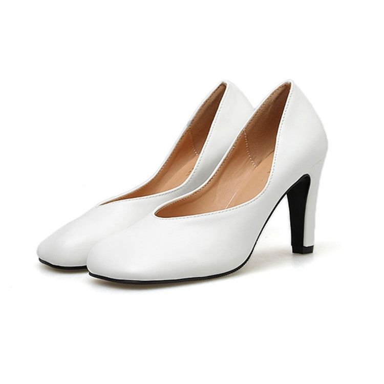 Pu Slip-On Square Toe Stiletto Heel Dam Pumps