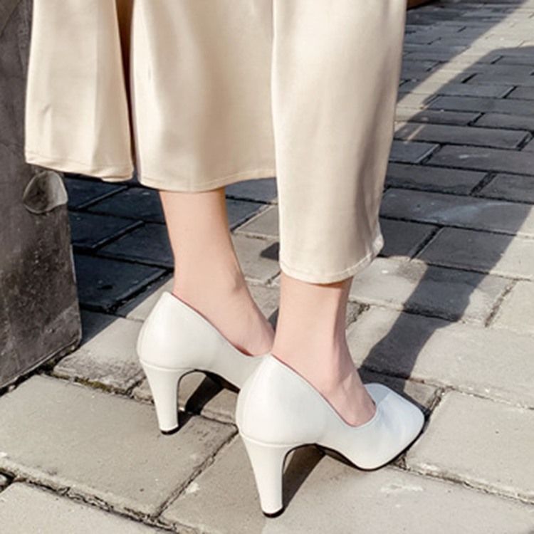 Pu Slip-On Square Toe Stiletto Heel Dam Pumps