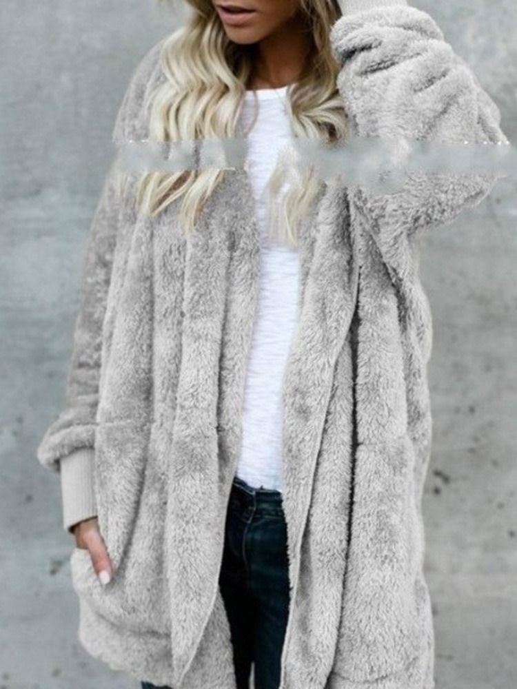 Huva Vanlig Mellanlång Vinter Slim Faux Fur Overcoat