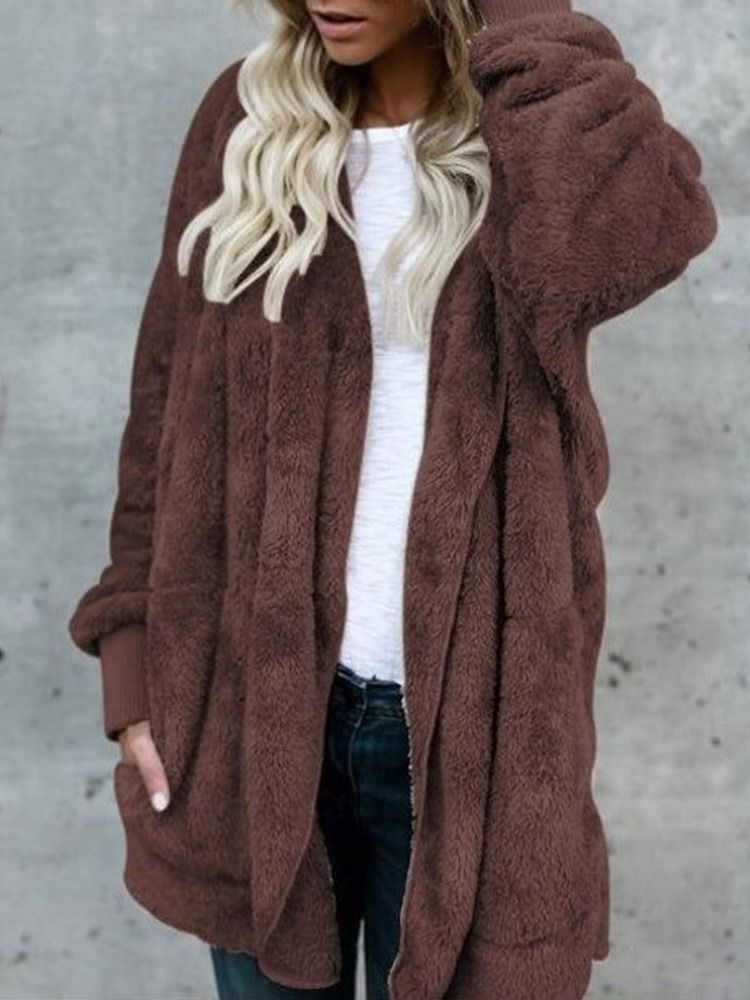 Huva Vanlig Mellanlång Vinter Slim Faux Fur Overcoat