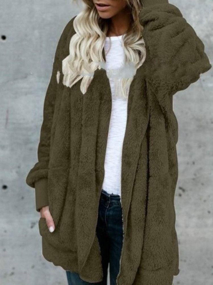 Huva Vanlig Mellanlång Vinter Slim Faux Fur Overcoat