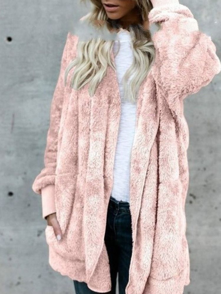 Huva Vanlig Mellanlång Vinter Slim Faux Fur Overcoat