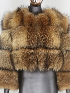 Rundhals Vanlig Standard Rak Vinter Faux Fur Overcoat