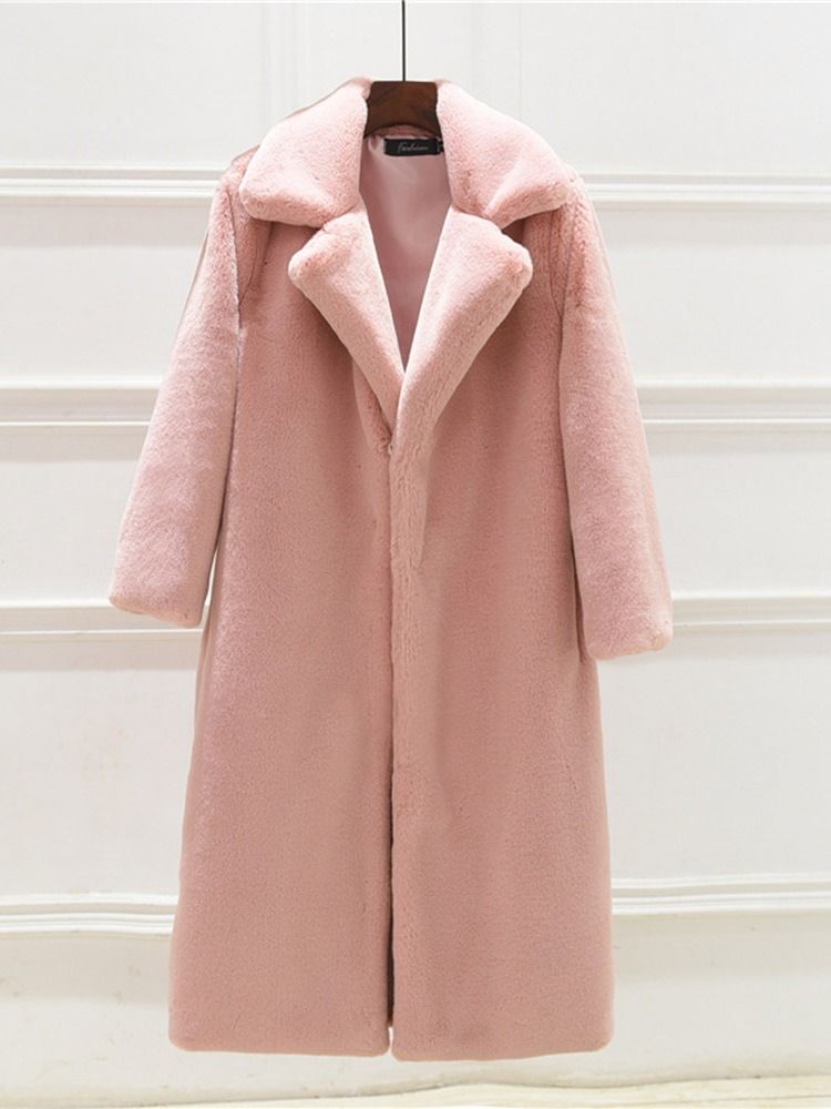 Vanlig Lång Lapel Fall Rak Faux Fur Overcoat