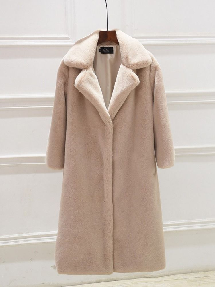 Vanlig Lång Lapel Fall Rak Faux Fur Overcoat