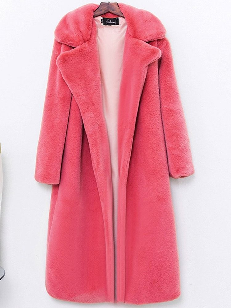 Vanlig Lång Lapel Fall Rak Faux Fur Overcoat