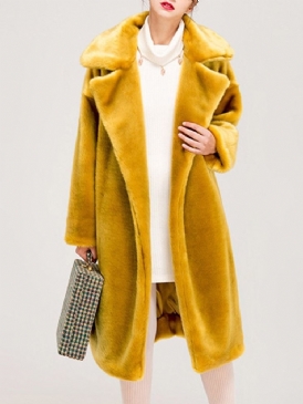 Vanlig Lång Lapel Fall Rak Faux Fur Overcoat