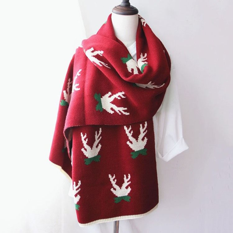 Christmas Deer Print Cartoon Scarves