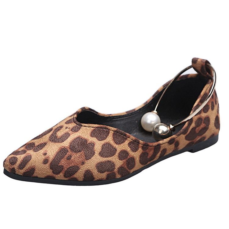 Print Slip-On Platt Med Leopard Tunna Skor För Kvinnor