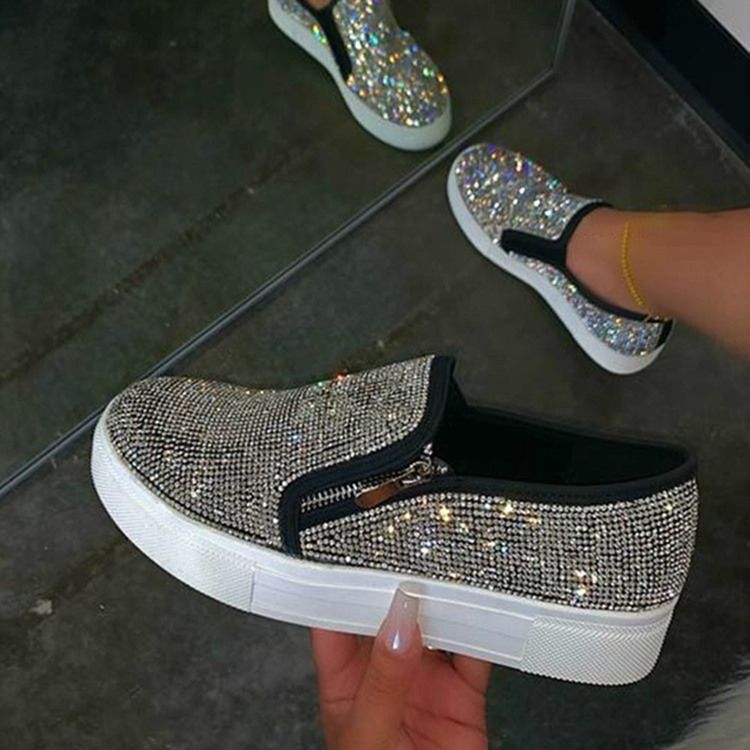 Rhinestone Slip-On Low-Cut Upper Plain Sneakers