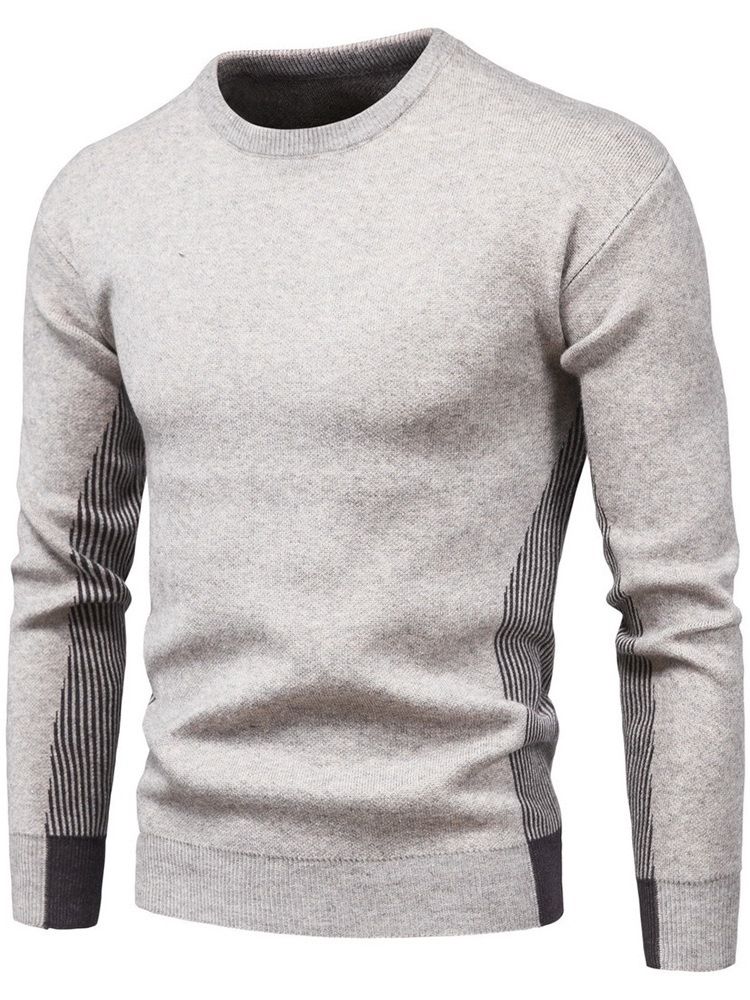 Randig Standard Rundhalsad Casual Slim Sweater