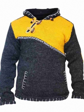 Standard Hooded Color Block European Straight Sweater