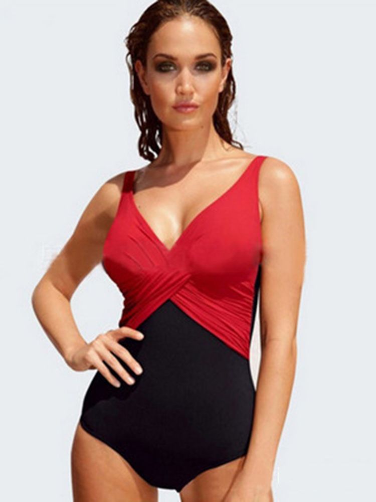 Elegant Colour Block Plisserad Monokini