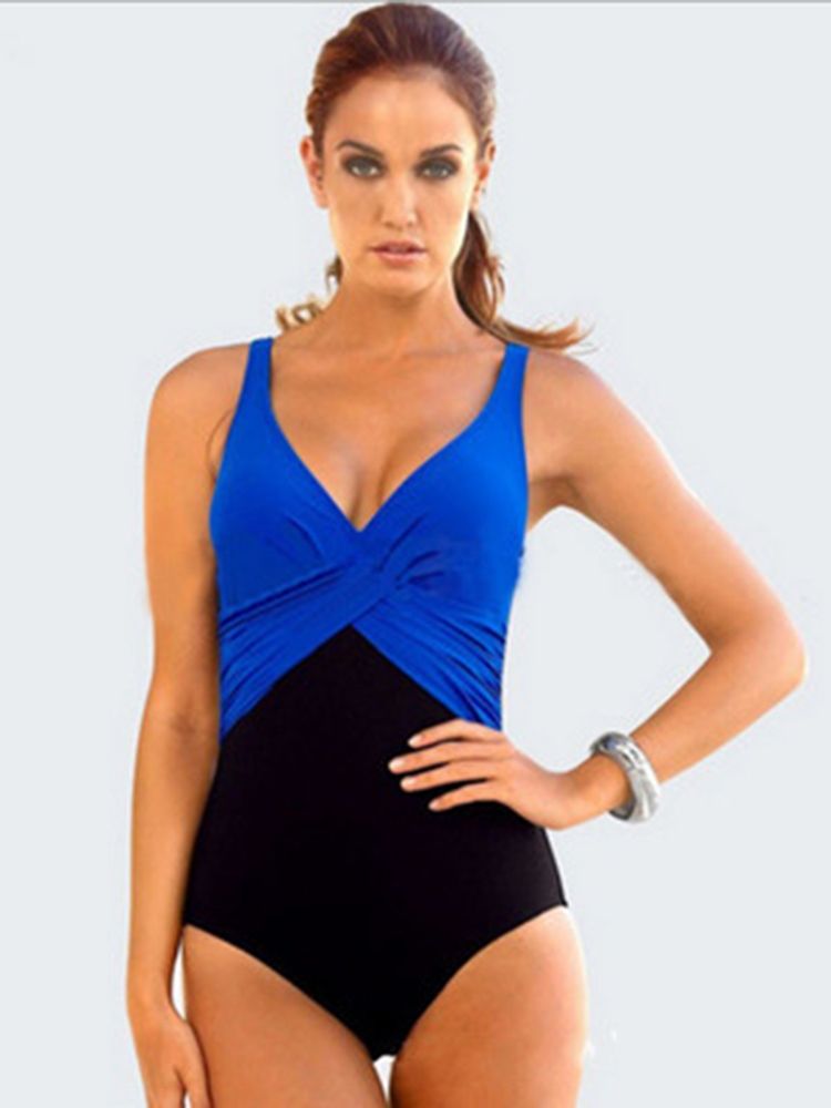 Elegant Colour Block Plisserad Monokini