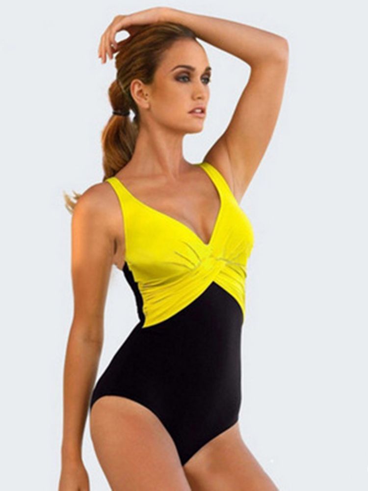 Elegant Colour Block Plisserad Monokini