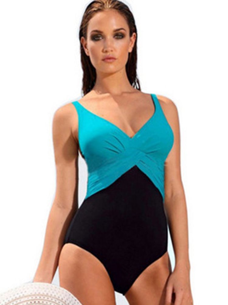 Elegant Colour Block Plisserad Monokini