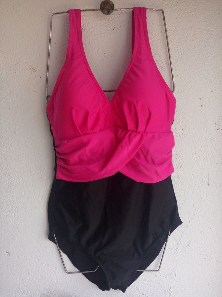 Elegant Colour Block Plisserad Monokini