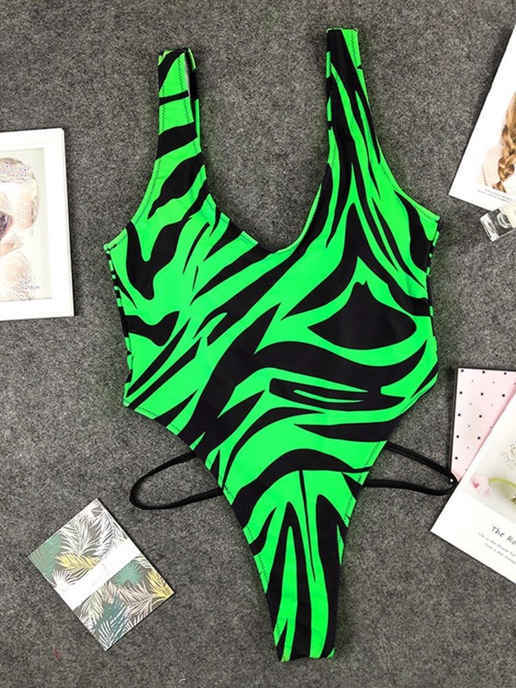 One Piece Print Color Block Badkläder Monokini