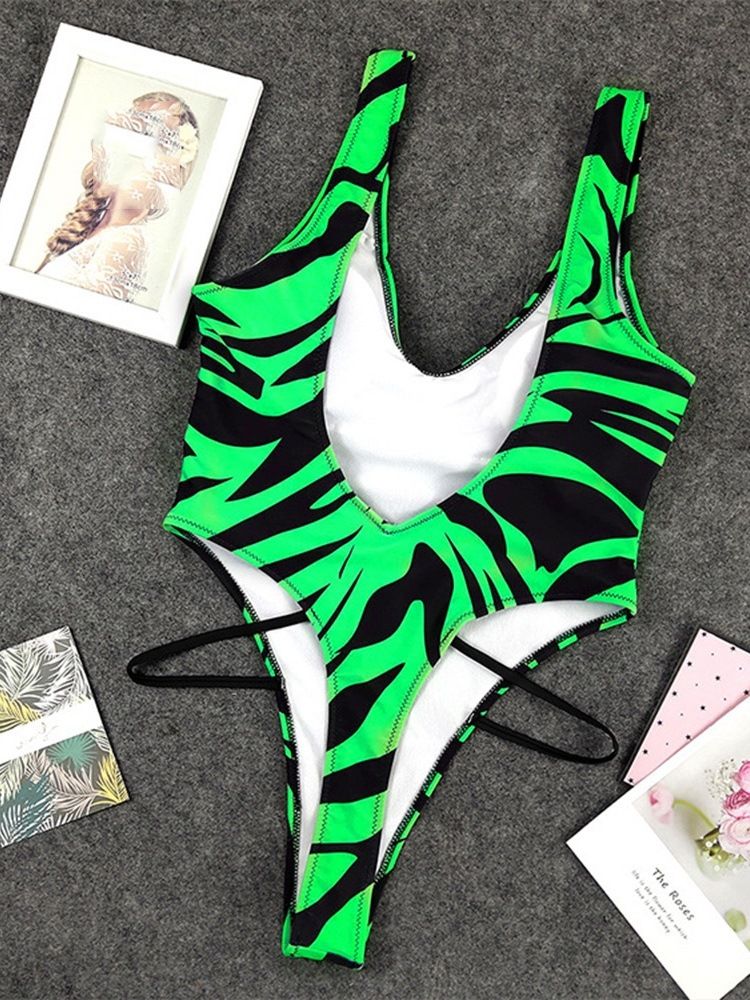 One Piece Print Color Block Badkläder Monokini