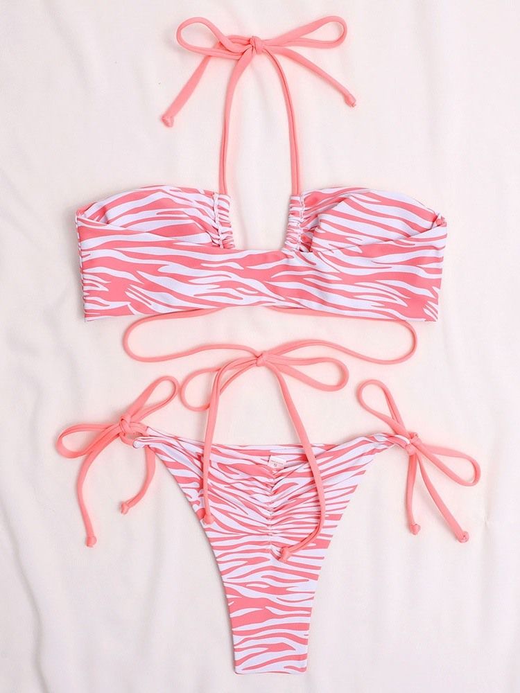 Sexig Lace-Up Zebra Stripe Badkläder Bikini