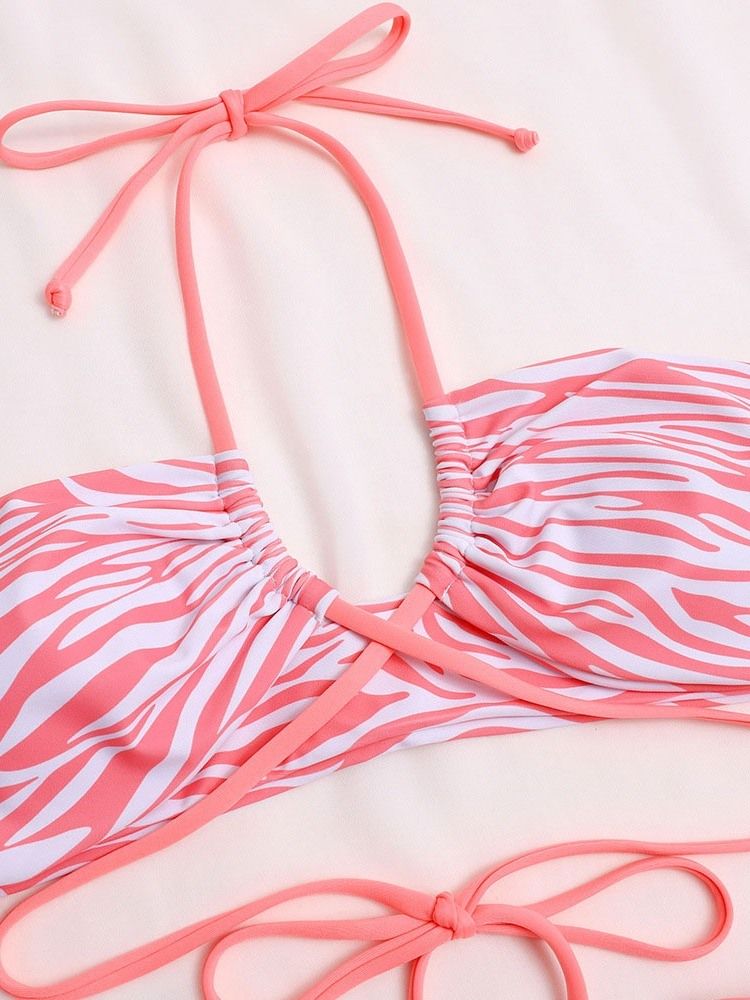 Sexig Lace-Up Zebra Stripe Badkläder Bikini