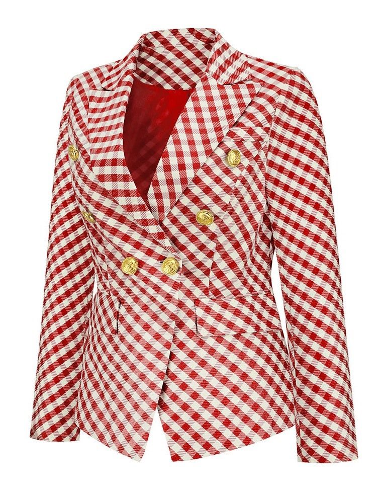 Dubbelknäppt Lapel Houndstooth Fall Regular Casual Blazer