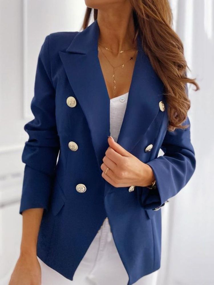 Dubbelknäppt Vanlig Långärmad Fall Office Lady Blazer