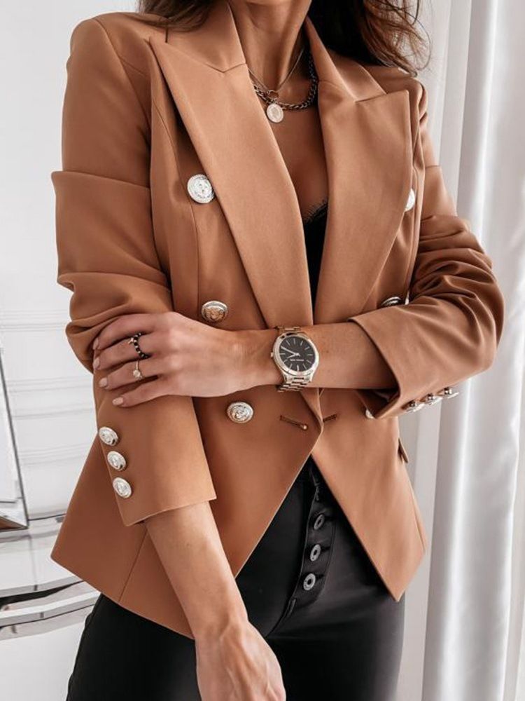 Dubbelknäppt Vanlig Långärmad Fall Office Lady Blazer