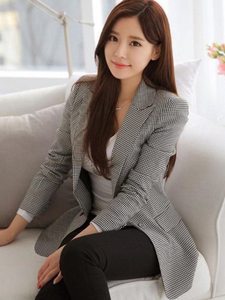 Houndstooth Blazer Damer Slim Houndstooth One Button Dam Blazer