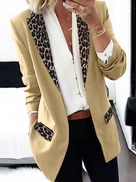 Långärmad Leopard Naggad Lapel Office Lady Dam Blazer