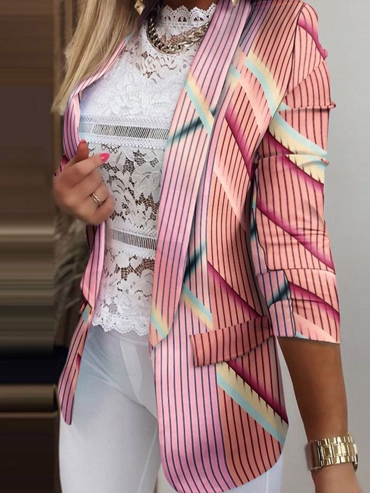 Långärmad Stripe Lapel Mid-Length Fall Casual Blazer