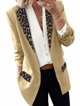 Lapel Leopard Wrapped Fall Mellanlängd Casual Dam Blazer