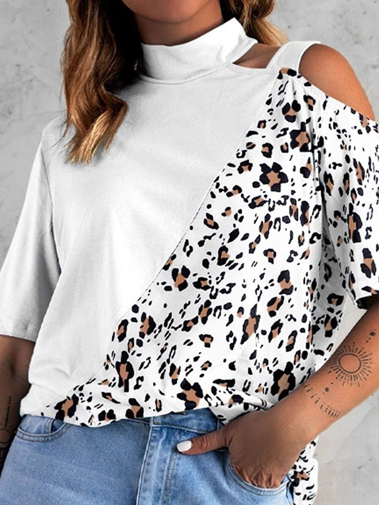 Leopard Halvärmad Mellanlång Lös Sommar T-Shirt