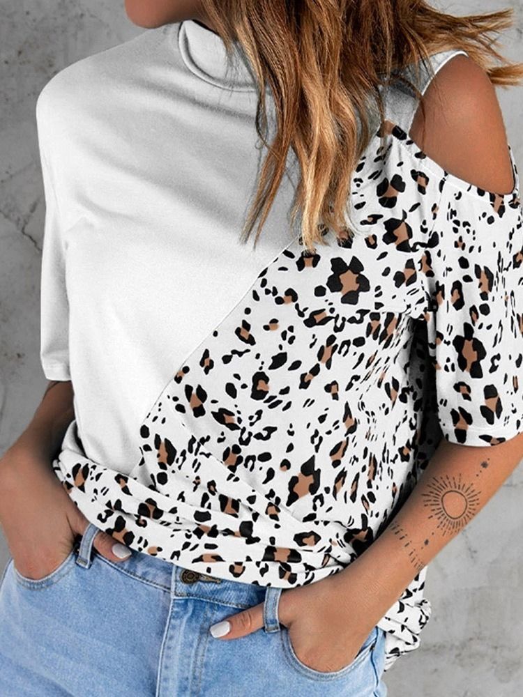 Leopard Halvärmad Mellanlång Lös Sommar T-Shirt