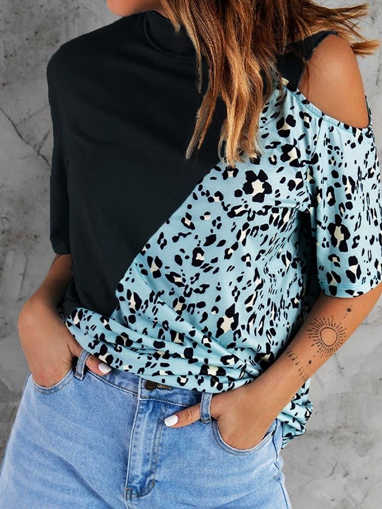 Leopard Halvärmad Mellanlång Lös Sommar T-Shirt