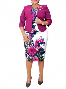 Blommönster Office Lady Bodycon Tvådelade Set