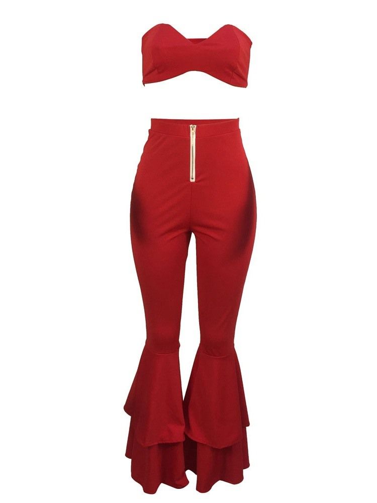 Falbala Plain Pants Bellbottoms Tvådelade Set