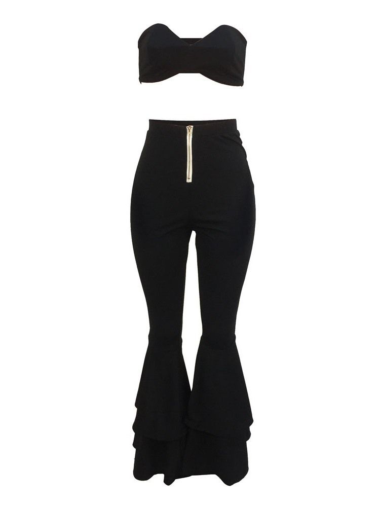 Falbala Plain Pants Bellbottoms Tvådelade Set