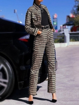 Mode Houndstooth Ficka Rak Lapel Tvådelad Set