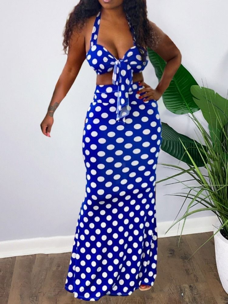 Polka Dots Sexiga Patchwork Bodycon Tvådelade Set För Kvinnor