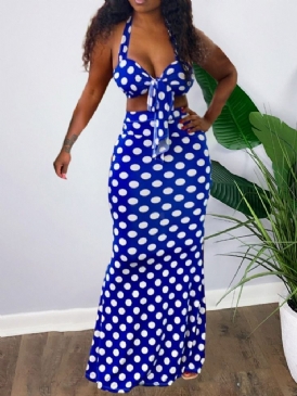 Polka Dots Sexiga Patchwork Bodycon Tvådelade Set För Kvinnor