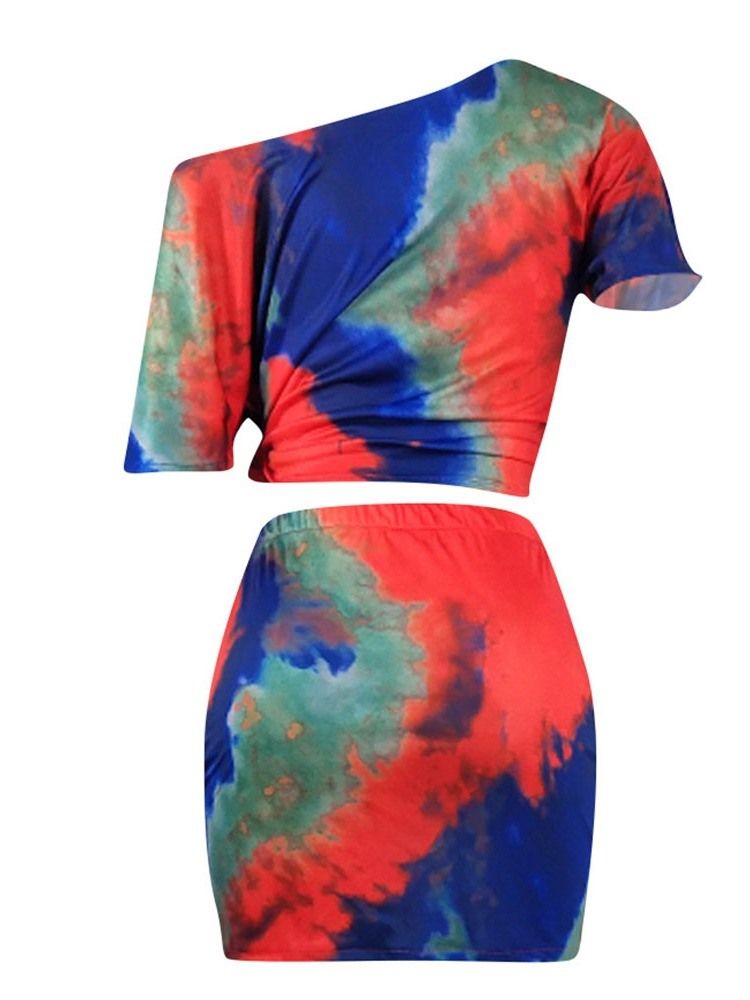 Sexig Tie-Dye Bodycon Damkostym T-Shirt Och Kjol I Två Delar