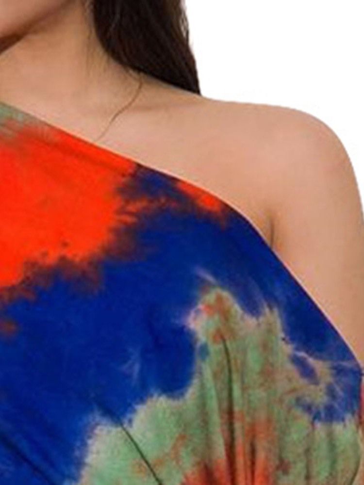 Sexig Tie-Dye Bodycon Damkostym T-Shirt Och Kjol I Två Delar