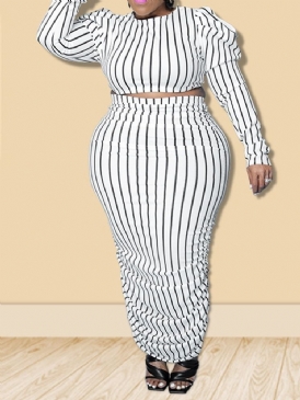 Western Stripe Kjol Pullover Bodycon Tvådelade Set