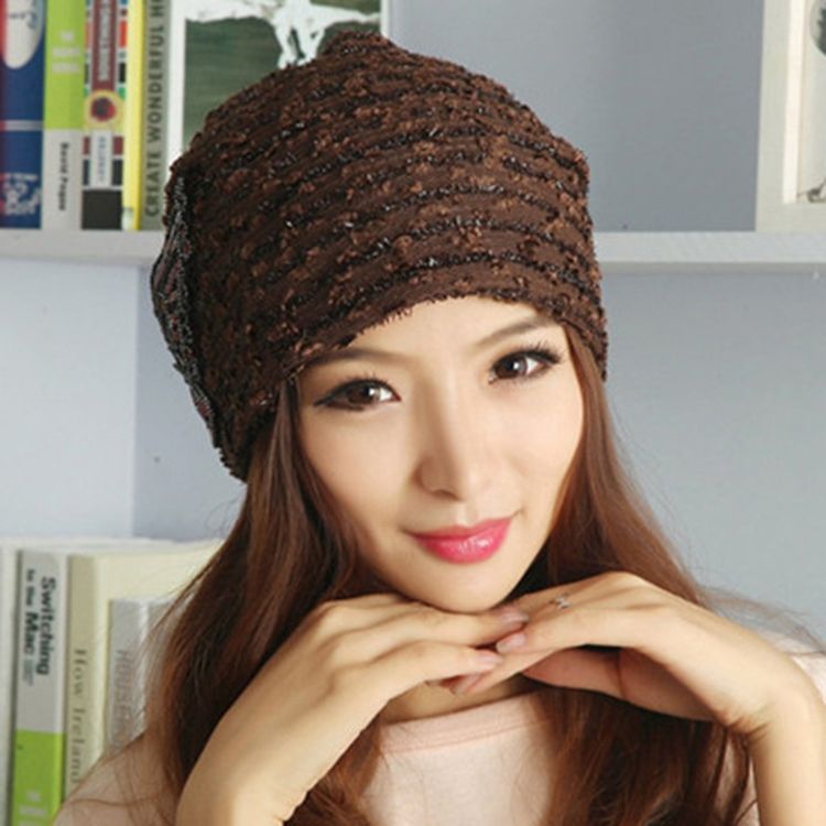 Sweet Soild Color Paillette Lace Butterfly Warm Hat för kvinnor