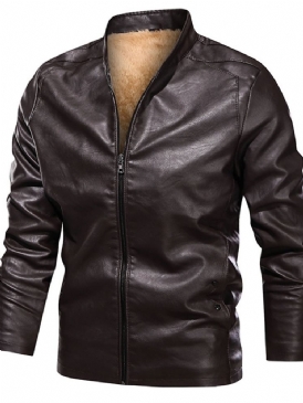 Casual Stand Collar Standard Vanlig Slim European Leather Jacket