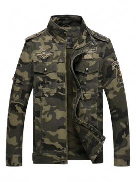 Cotton Blends Camouflage Stand Krage Zip Herrjacka