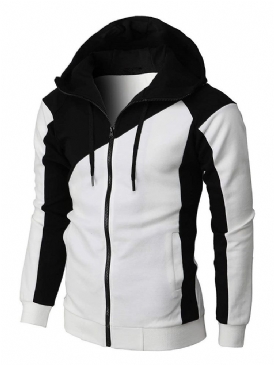 Hooded Color Block Patchwork Sports Zipper Jacket