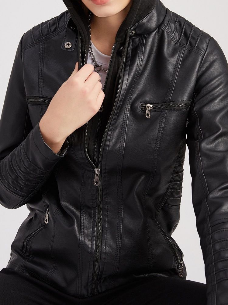 Standard Slim Zipper Winter Pu Jacka